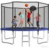 Ovatoys Trampolino rotondo da giardino 366 cm con rete di sicurezza interna, canestro da basket e scala metallica, trampolino resistente agli agenti atmosferici per bambini e tutta la famiglia