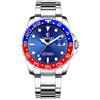MASTOP Orologi al quarzo analogici con lunetta girevole in acciaio inossidabile e quadrante luminoso da uomo, Argento blu rosso, Orologi al quarzo