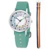 CHAOTECHY Orologio da polso analogico al quarzo per bambini, 2 pezzi, cinturino intercambiabile in tessuto, per imparare a leggere l'ora, Aqua+verde