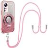 SNCLET Adesivi Glitterati Bumper Cover per Xiaomi 12 Pro Custodia con Cordino Silicone TPU Morbido Pieghevole Supporto ad Anello Creativo Corda Cordino Telefono Custodia per Xiaomi 12 Pro,Rosa