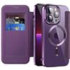 SIYOPINPFY Cover Magnetica per iPhone 13 Pro, Slot per Scheda, Viola JD | Compatibile con MagSafe , Protezione Fotocamera , RFID Blocking , Custodia a Portafoglio in Pelle PU , Retro Trasparente Case