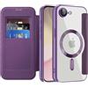 SIYOPINPFY Cover Magnetica per iPhone 17E / 16E, Carte Slot, Viola JD | Compatibile con MagSafe , Protezione Fotocamera , RFID Blocking , Custodia a Portafoglio in Pelle PU , Retro Trasparente Case