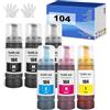 SHUOLEI 104 Inchiostro Compatibile con Epson 104 Flaconi di Inchiostro Multipack per ET-1810 ET-2726 ET-2810 ET-2811 ET-2812 ET-2814 ET-2815 ET-2820 ET-2821 ET-2825 ET-2826 ET-4800 (6-Pack 3BK C M Y)