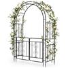 HOMASIS Arco da Giardino Alto con Porta Bloccabile, Pergolato Metallico Robusto con Graticcio e Mensole Laterali per Piante Rampicanti, per Matrimonio, Giardino, Prato (135 x 60 x 213 cm)