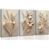 UZXTFQU 3 tele da parete con motivo floreale botanico beige neutro, moderna e semplice, decorazione da parete, poster vintage con fiori, stampa artistica per soggiorno, camera da letto, bagno