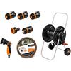BRADAS - BLACK LINE ECO-AG26020SET1, Kit Carrello Avvolgitubo in metallo, Set Avvolgi Tubo con portata 1/2 20 m perfetto per idropulitrice, irrigazione del giardino, avvolgitore con ruote antiscivolo