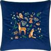 furn. Berry Woods Copricuscino (Marina - 45x45cm) | Animale Del Bosco Ricamato Velluto Bordo A Contrasto Ispirato Alla Natura Autunnale Custodia