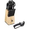 RB RENBERG RENBERG TENESSY - Set 15 pezzi con coltelli, affilacoltelli e ceppo in legno - Coltelli in acciaio inox - Manico nero - Resistente e pratico
