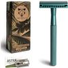 ANYMALE® Rasoio di sicurezza uomo e donna (Edizione Azure) incl. 5 x set di lame di ricambio & protezione da viaggio - Rasoio umido (Zero Waste) metallo con 5 lame