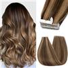 Silk-co Extension Biadesivo Capelli Veri Adesive Tape in Human Hair 10 Fasce 20g 35cm Marrone Medio & Biondo Scuro