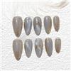 Sun&Beam Nails Unghie finte fatte a mano, medio-lunghe, a mandorla, da incollare, colore blu e oro, ombré dipinte a mano, design sfumato, con cuscinetti adesivi, 10 pezzi (#230 L)