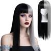 Bdfgh Parrucche lunghe metà grigie nere per le donne dritto goth parrucca per capelli con bangs fibra resistente al calore Cosplay Halloween parrucca