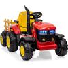 Baloveby Trattore elettrico per bambini con rimorchio rimovibile doppio motore 35 W, auto elettrica 12 V a 6 pneumatici per bambini con telecomando, musica, 3 velocità, 7 LED, clacson (Rosso)