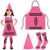Arglfty Vestito Halloween Bambino Bambina, 3 Pezzi Costume Da Pastello Con Crayon Grembiule, Cappello Conico e Calzini a Righe, Costumi Halloween Per Carnevale, Gruppo Giochi Di Ruolo, Festa a Tema (Rosa)