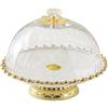 Qianly Alzatina con Cupola Base a Piedistallo Porta Torta con Coperchio Dorato Stoviglie da Tavola per Tè Pomeridiano, Bianco, 8 Pollici