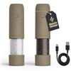 LARS NYSØM Macina Sale e Pepe Elettrico Set da 2, Ricaricabile USB-C, Macinapepe Automatico con Macinatura Regolabile, Macinino in Ceramica, Luce LED, Riempibile (Taupe Brown)