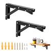 Qzakce Staffe Pieghevoli per Mensole 190mm Metallo Supporti Tavolo a Parete Staffa Mensola Salvaspazio per Banco di Lavoro Fai da Te Cucina Camera Garage Studio 2 Pezzi Nero