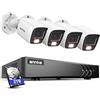 ANNKE Videocamera di sorveglianza a colori da 1080 p, con disco rigido da 2 TB, 8 CH H.265 + 3 K Lite DVR e rilevamento di persone e veicoli, 4 X 2 MP telecamera esterna con cavo BNC