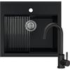 empiria SINK QUALITY SINK QUALITY - Lavello nero con rubinetto, 56 x 51 cm, lavello con rubinetto, sifone, scolapiatti, impermeabilizzante, set completo per sottolavello da 60 cm