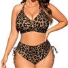SEDEX Bikini Donna Curvy Due Pezzi Taglie Forti Costume Donna Mare Vita Alta Leopardato Halter Collo Costumi da Bagno Donna Curvy Contenitivo Spiaggia Piscina Vacanze Poliestere Elastan