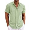 Generic Camicie da uomo in lino a maniche corte, casual, estive, con bottoni, per spiaggia, pesca, matrimonio, con tasca, Verde C, S