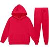 Generisch 2026, felpa con cappuccio e pantaloni a maniche lunghe, tinta unita, calda, per il tempo libero, due pezzi, Colore: rosso, 12-13 Jahre