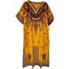 Kiran Fashion Vestito Kaftano lungo da donna 100% cotone estivo stampa Dashiki africana taglia unica stile largo ampio copertura da spiaggia, Giallo, Taglia unica