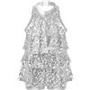 YEAHDOR Body da Danza Bambina con Paillettes Moderna Latino Americano Tutu Abito da Ballo Jazz Hip-Hop Balletto Pantaloncini Vestito da Pattinaggio Artistico Dancewear Argento 8 Anni