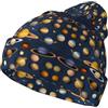 QAZWZML Cappello lavorato a maglia con motivo pianeti del sistema solare, caldo ed elastico, adatto per viaggi, uso quotidiano o come parte del coordinamento dell'outfit. Nero