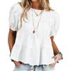 TZLDN Camicia boho a maniche corte a sbuffo Peplum Babydoll Top elegante top camicetta per tutti i giorni, viaggi, tempo libero, bianco, L