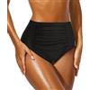 JFAN Costume da Bagno Bikini con Arricciata Slip Bikini Vita Alta Donna Elegante Slim Pantaloncini da Bagno,Nero S