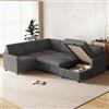 Moimhear Moderno divano letto angolare a forma di U, 220 x 274 x 85 cm, divano estensibile, in tessuto a coste grosso, chaise longue con vano portaoggetti, grigio scuro