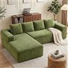 Yihomfy Canapè D'Angolo Convertibile A Forma Di L, Canapè Modulare A 3 Posti Con Chaise Longue, Tessuto In Velluto A Coste, Colore Verde, 261 Cm, Nessuno Montaggio Necessario