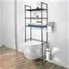 HUOLE Mensola per WC con 3 Ripiani, Design Industriale, Salvaspazio, Facile da Montare, Nero, 161 x 46 x 24 cm