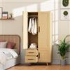 FOERPL Armadio con asta, 2 cassetti e 2 ante, stile rustico, piccolo armadio per camera da letto, soggiorno, cameretta dei bambini (truciolato + rattan sintetico)