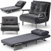 BAKAJI Poltrona Letto Singolo Reclinabile 3 in 1, Divano Convertibile Chaise Lounge con Seduta Imbottita e Rivestimento Velluto a Coste, Poltroncina Salvaspazio Relax 80 x 68 x 82 cm (Grigio)
