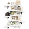 BAKAJI Set 5 Mensole Angolari da Parete in Legno Bianco con Staffe in Metallo Nero, Scaffali da Muri ad Angolo Resistenti, Scaffalatura Organizer Salvaspazio Design Minimal, 41 x 29 cm