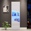 Merax Vetrina in vetro a LED, 165 cm, bianco lucido, con 4 ripiani e vetro temperato, armadio sottile per soggiorno, camera da letto, corridoio