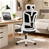 HDHNBA Sedia da Ufficio Ergonomica con Supporto Lombare Adattivo, Sedia da Scrivania in a Rete con Braccioli Ribaltabili e Schienale Reclinabile, Sedia per Computer Alta, Nero-Bianco