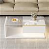 TIZZ Tavolino lungo 90 cm, bianco lucido, tavolino, tavolino con vetro e effetto LED