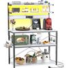iSunirm Scaffale Cucina con Multipresa,Supporto per Forno a Microonde con Striscia Luminosa a LED,Portaoggetti a 5 Ripiani con 6 Ganci per Bar,40 x 80 x 147 cm,In Rovere Bianco