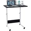 Lvhecforhm Scrivania Del Computer Regolabile In Altezza, Scrivania con Ruote 60x40cm, Tavolo per Computer Mobile, Tavolo da Letto Rotante, Tavolino PC Nero