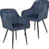 Perfur Casa BlueOcean Furniture - Set di 2 sedie da cucina in velluto, imbottite, con braccioli e schienale e gambe in metallo, per camera da letto, bagno, soggiorno, salotto, bancone.