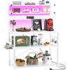 iSunirm Scaffale Cucina con Multipresa,Supporto per Forno a Microonde con Striscia Luminosa a LED,Portaoggetti a 5 Ripiani con 6 Ganci per Bar,40 x 80 x 147 cm,Bianco