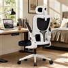 WXJHL Sedia da Ufficio Ergonomica con Supporto Lombare Adattivo, Poggiatesta Regolabile e Braccioli Ribaltabili, Sedia Scrivania in Rete per Home Office, Studio, Computer e Gaming, Nera-Bianco