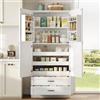 BENMWS Mobile da cucina con 3 ripiani estraibili, cassetti, bianco, 80 x 38 x 180 cm, armadio alto a doppia porta, mensole per cucina, sala da pranzo, soggiorno