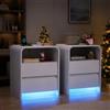 AZJSAHAH Comodino con funzione di ricarica e LED, set di 2 comodini con cassetti, tavolino da divano stretto con vano portaoggetti, tavolino sottile con luce per camera da letto, soggiorno, divano, ufficio