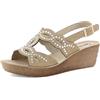 inblu Sandali Donna A Doppia Fascia Con Zeppa E Strass, Cinturino Regolabile E Plantare In Vera Pelle, Dal 35 Al 41 SandaliDonna