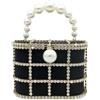 Boutique De FGG Borse a Spalla da Sera per Donna con Perle Totes Borse a Secchiello con Strass per Matrimoni Partito di Cristallo Pochette e Clutch, Piccolo, Nero