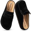 MEIJIANA Zoccoli e Sabot Donna Pantofole con Solette in Sughero Pantofole in Pelle Antiscivolo con Supporto dell'Arco Plantare Scarpe da Giardino, Nero, 37 EU (4.5 UK)